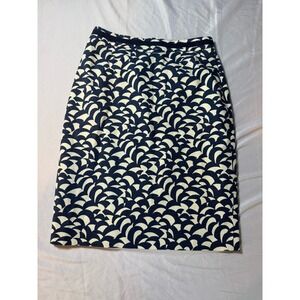 Boden Womens 8 Blue/Ivory Geometric Print Lined Straight Pencil Skirt Slit